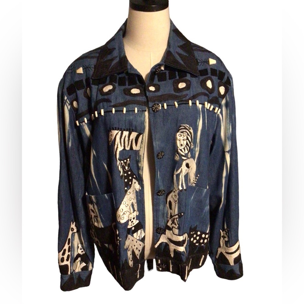 Artistic Blue Print Animal-Print Jean Jacket